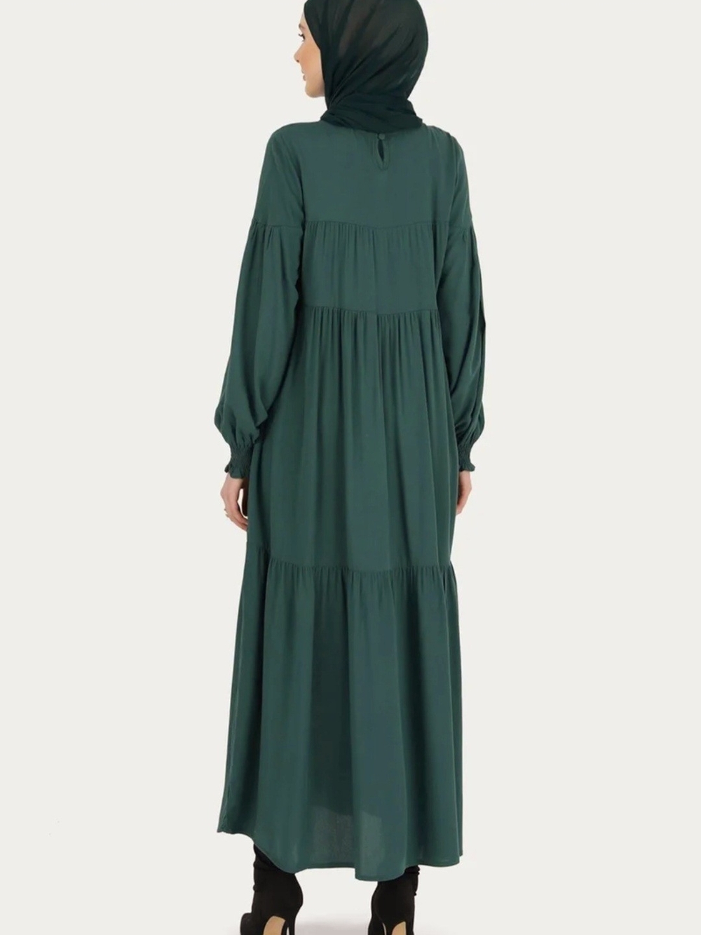 Forest Green Tiered Maxi Dress with Long Sleeves - Picture 4 of 8